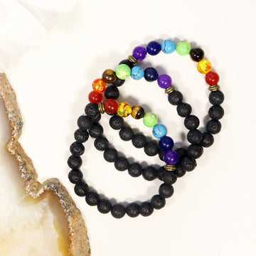 Lava Rock and 7 Chakra Bracelet, Aromatherapy Diffuser, Crystal Jewelry - SOLD PER PIECE