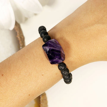 Amethyst and Lava Rock Bracelet, Amethyst Jewelry, Gemstone Beaded Bracelet - Sold Per Piece