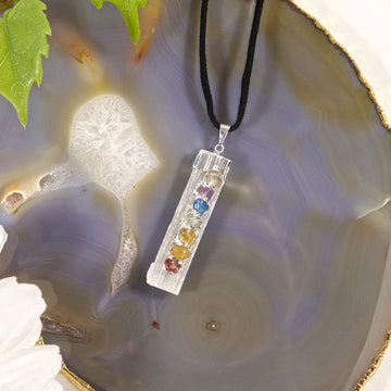 Natural Selenite Chakra Necklace, 7 Chakra Necklace, Protection & Cleansing Crystal