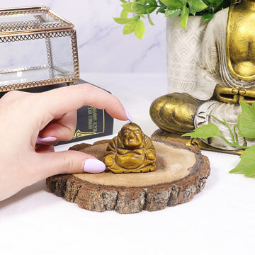 Tiger's Eye Happy Buddha Statue, Healing Carved Gemstone Buddha, Grounding & Protection Crystal - SOLD PER PIECE