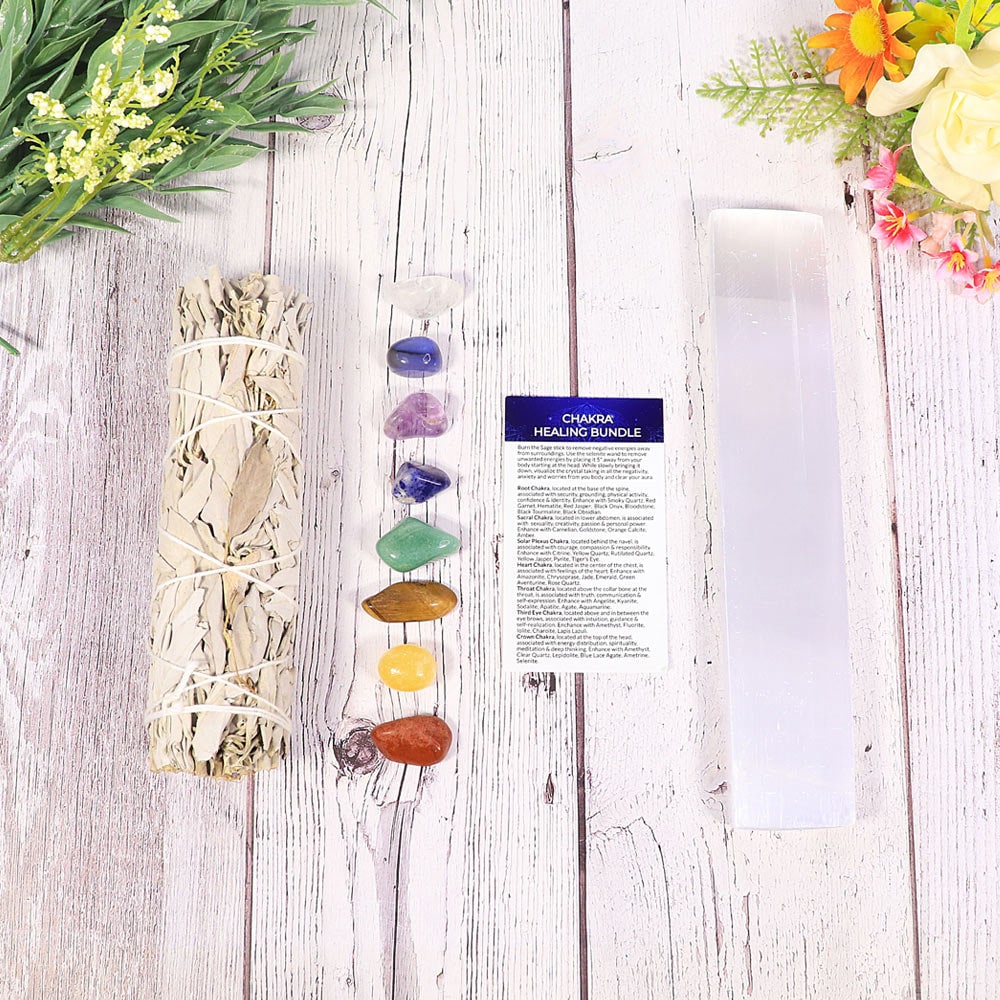 Crystal Chakra Healing Gift Box with premium Chakra Sage Bundle
