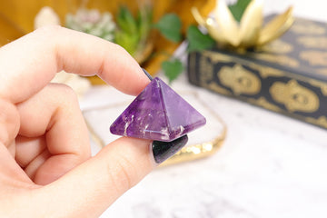 Natural Mini Amethyst Pyramid, Polished Crystal Carving, Gemstone for Anxiety - SET OF ONE