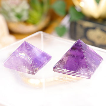 Natural Mini Amethyst Pyramid, Polished Crystal Carving, Gemstone for Anxiety - SET OF ONE