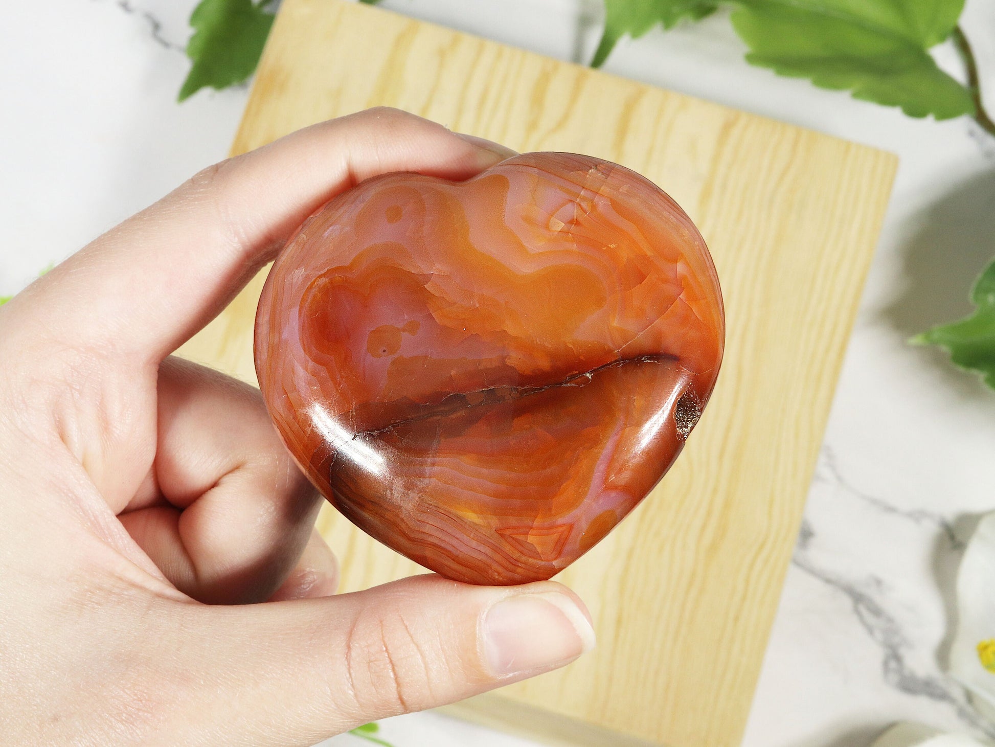 Carnelian Crystal Heart, Natural Polished Gemstone, Ethically Sourced