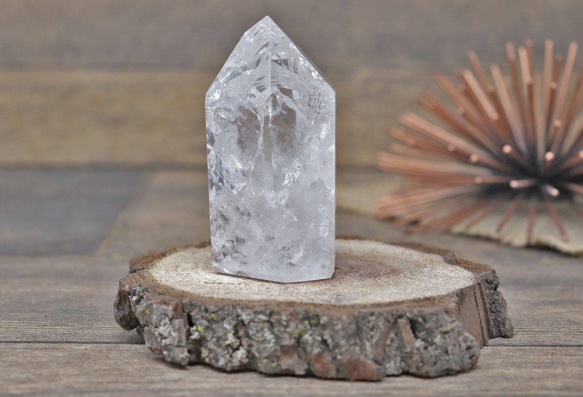 Fire and Ice Cracked Quartz Healing Crystal Point, Great for Visual Meditation