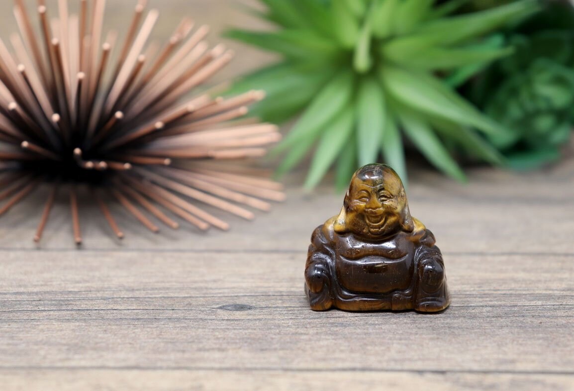 Tiger's Eye Happy Buddha Statue, Healing Carved Gemstone Buddha, Grounding & Protection Crystal - SOLD PER PIECE