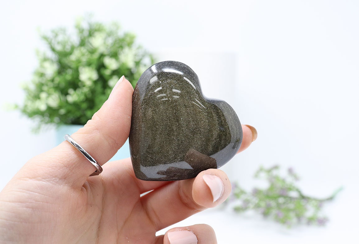 Golden Sheen Obsidian Heart | Golden Sheen Obsidian Gemstone | Golden Sheen Obsidian Gift of Affection