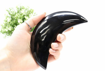 Large Handmade Black Obsidian Moon, Black Moon, Witch Craft, Halloween, Crescent Moon