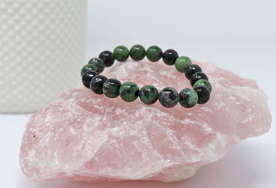 Genuine Ruby Zoisite (Anyolite) Bracelet, Crystal Gemstone Jewelry, Emotionally Healing Crystal, - SOLD PER PIECE