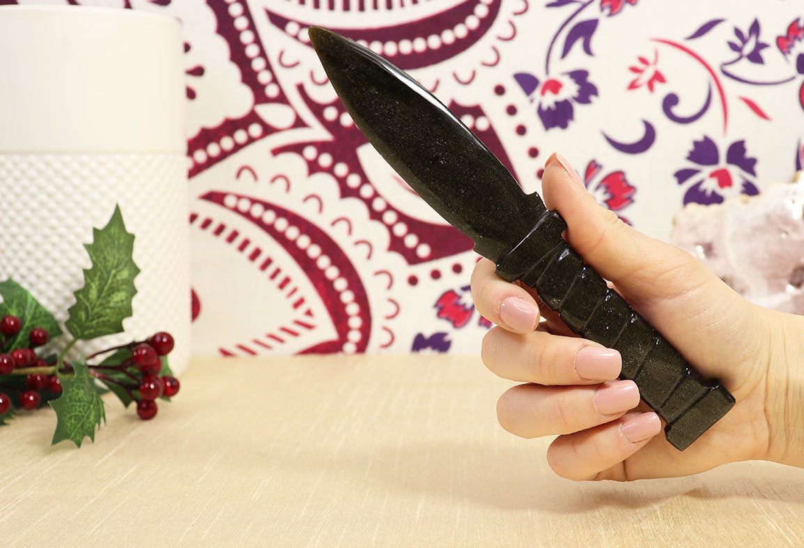 Golden Sheen Obsidian Knife with Spiral Handle | Golden Sheen Obsidian Dagger