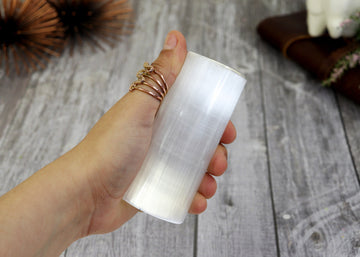 Set of 2 Selenite Cylinder, Harmonizers for charging, crown chakra - Selenite Cylinder Pair