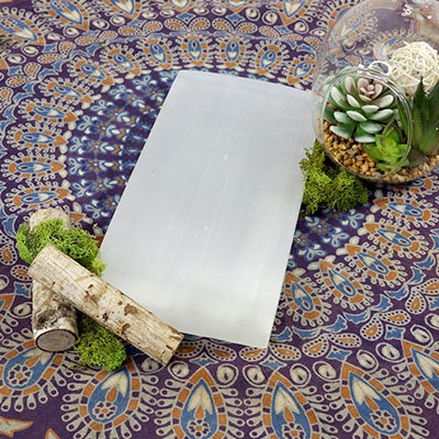 XL Selenite Slab, Natural Moroccan Hand made Plate for Charging, Crystal Cleansing