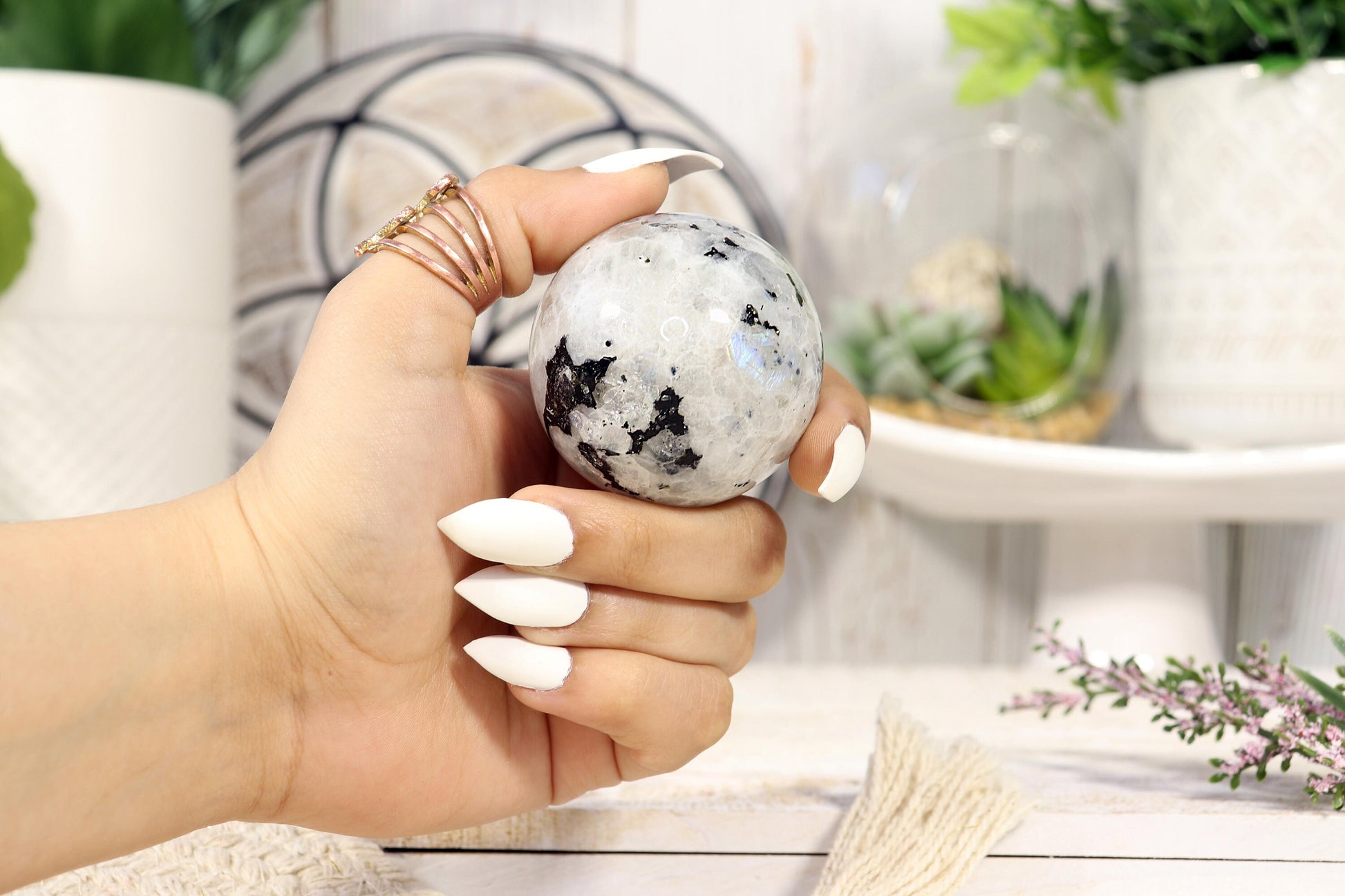 Rainbow Moonstone Sphere, Meditate for Life Reflection, Break Free!