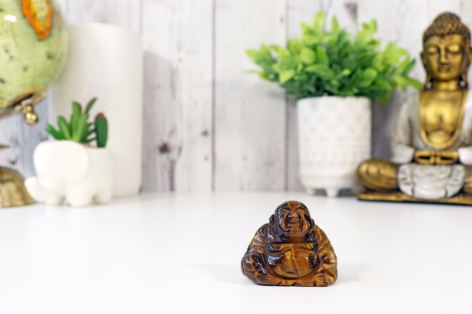 Tiger's Eye Happy Buddha Statue, Healing Carved Gemstone Buddha, Grounding & Protection Crystal - SOLD PER PIECE