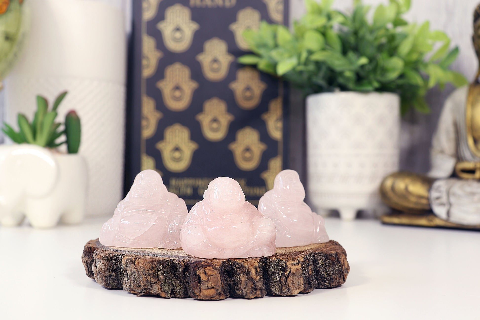 Rose Quartz Happy Buddha Statue, Carved Gemstone Buddha, Heart Chakra, Love Crystal - SOLD PER PIECE