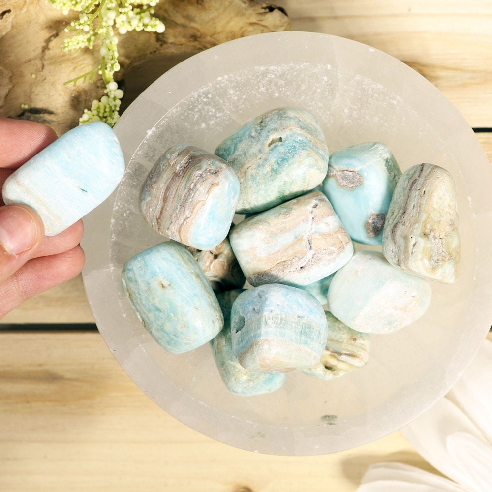 Wholesale Lot of Blue Aragonite Tumbled Stones, Natural Polished Gemstone, Jewelry, DIY, Ethically Sourced