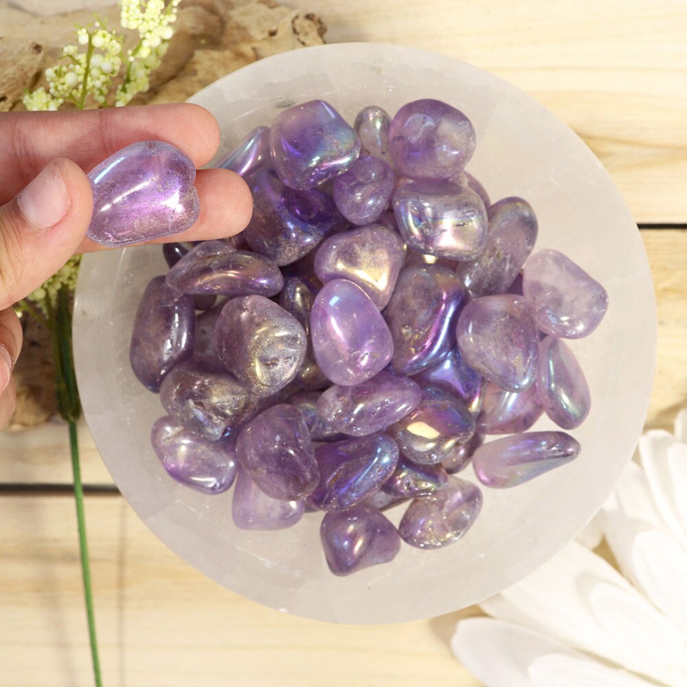 Wholesale Lot of Angel Aura Amethyst Tumble Stones, Natural Polished Gemstone, Jewelry, DIY, Ethically Sourced