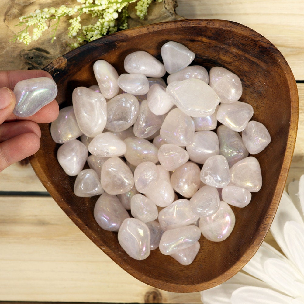 Wholesale Lot of Aura Rose Quartz Tumble Stones, Natural Polished Gemstone, Jewelry, DIY, Ethically Sourced