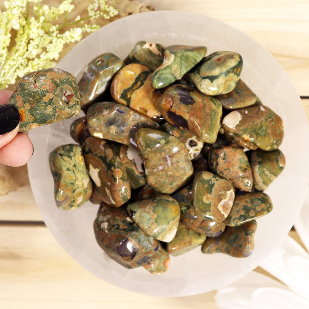 Rhyolite Rainforest Tumble Stones, Natural Polished Gemstone, Jewelry, DIY, Ethically Sourced