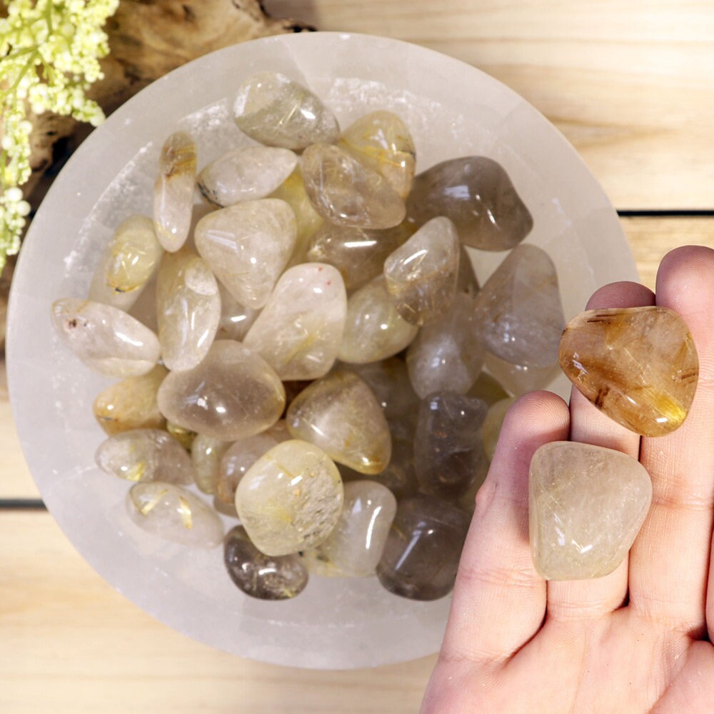 Rutilated Quartz Tumble Stones, Natural Polished Gemstone, Jewelry, DIY, Ethically Sourced