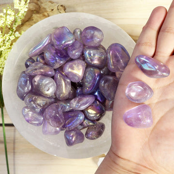 Wholesale Lot of Angel Aura Amethyst Tumble Stones, Natural Polished Gemstone, Jewelry, DIY, Ethically Sourced