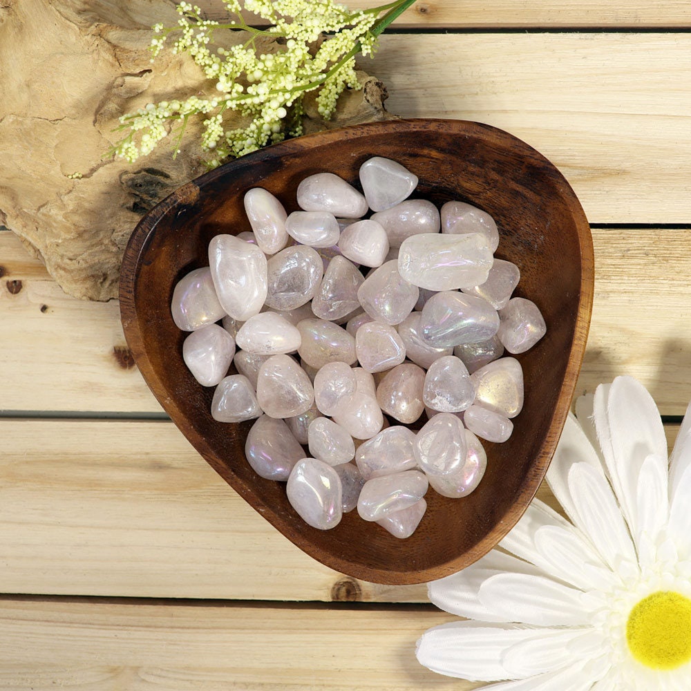 Wholesale Lot of Aura Rose Quartz Tumble Stones, Natural Polished Gemstone, Jewelry, DIY, Ethically Sourced