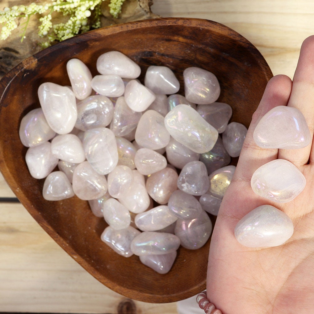 Wholesale Lot of Aura Rose Quartz Tumble Stones, Natural Polished Gemstone, Jewelry, DIY, Ethically Sourced