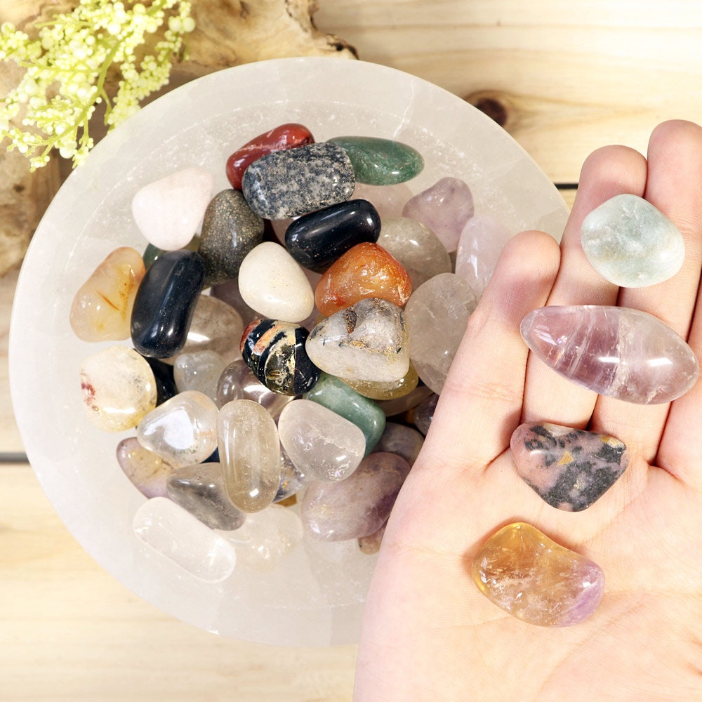 Natural Premium Assorted Tumbled Stones, Bulk Wholesale, Chakra, Mediation, Healing Crystals - Medium Size Natural Crystal Mix