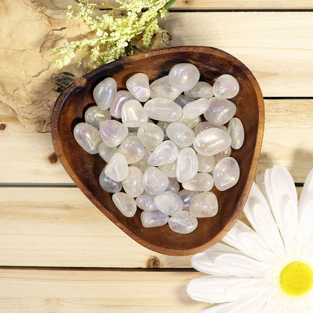 Wholesale Lot of Aura Clear Quartz Tumble Stones, Natural Polished Gemstone, Jewelry, DIY, Ethically Sourced