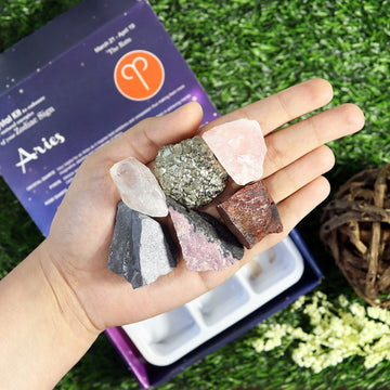 Aries Zodiac Crystal Kit, Crystal Set for Birthday, Horoscope, Astrology. 6 Birthstones in a Gift Box, Crystal Bundles