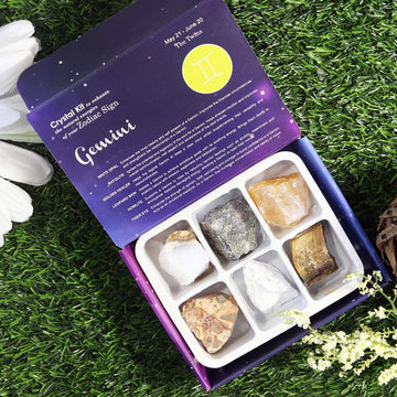 Gemini Zodiac Crystal Kit, Crystal Set for Birthday, Horoscope, Astrology. 6 Birthstones in a Gift Box, Crystal Bundles