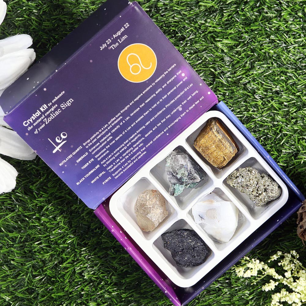 Leo Zodiac Crystal Kit, Crystal Set for Birthday, Horoscope, Astrology. 6 Birthstones in a Gift Box, Crystal Bundles