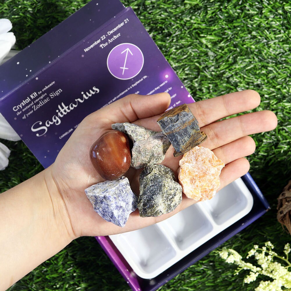 Sagittarius Zodiac Crystal Kit, Crystal Set for Birthday, Horoscope, Astrology. 6 Birthstones in a Gift Box, Crystal Bundles