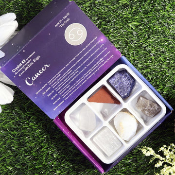 Cancer Zodiac Crystal Kit, Crystal Set for Birthday, Horoscope, Astrology. 6 Birthstones in a Gift Box, Crystal Bundles