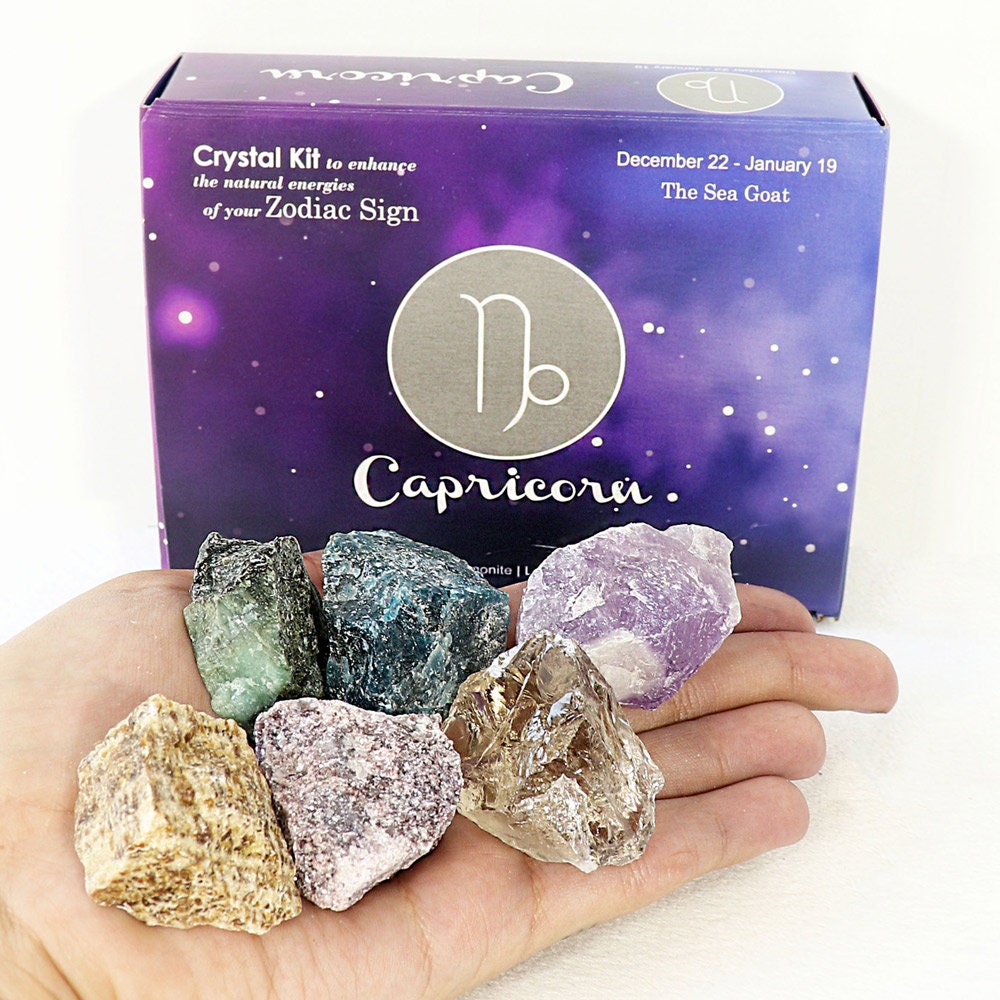 Capricorn Zodiac Crystal Kit, Crystal Set for Birthday, Horoscope, Astrology. 6 Birthstones in a Gift Box, Crystal Bundles