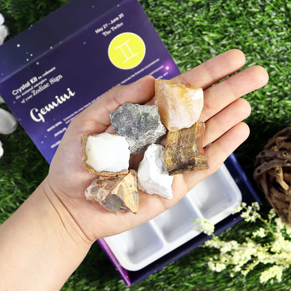 Gemini Zodiac Crystal Kit, Crystal Set for Birthday, Horoscope, Astrology. 6 Birthstones in a Gift Box, Crystal Bundles