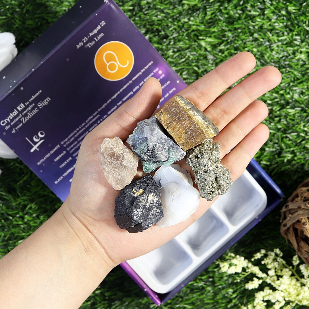 Leo Zodiac Crystal Kit, Crystal Set for Birthday, Horoscope, Astrology. 6 Birthstones in a Gift Box, Crystal Bundles