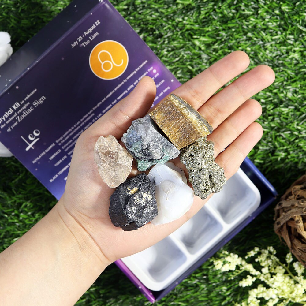 Leo Zodiac Crystal Kit, Crystal Set for Birthday, Horoscope, Astrology. 6 Birthstones in a Gift Box, Crystal Bundles