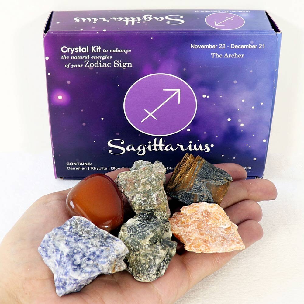 Sagittarius Zodiac Crystal Kit, Crystal Set for Birthday, Horoscope, Astrology. 6 Birthstones in a Gift Box, Crystal Bundles