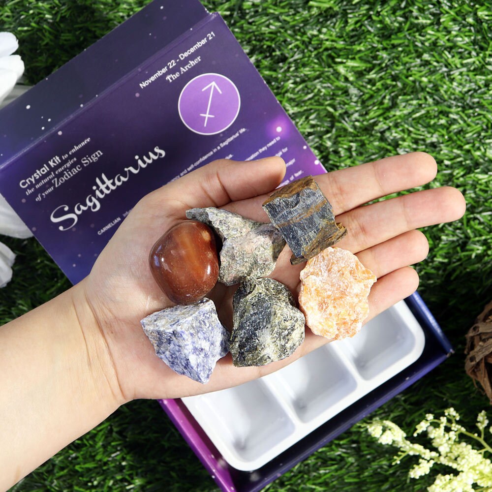 Sagittarius Zodiac Crystal Kit, Crystal Set for Birthday, Horoscope, Astrology. 6 Birthstones in a Gift Box, Crystal Bundles