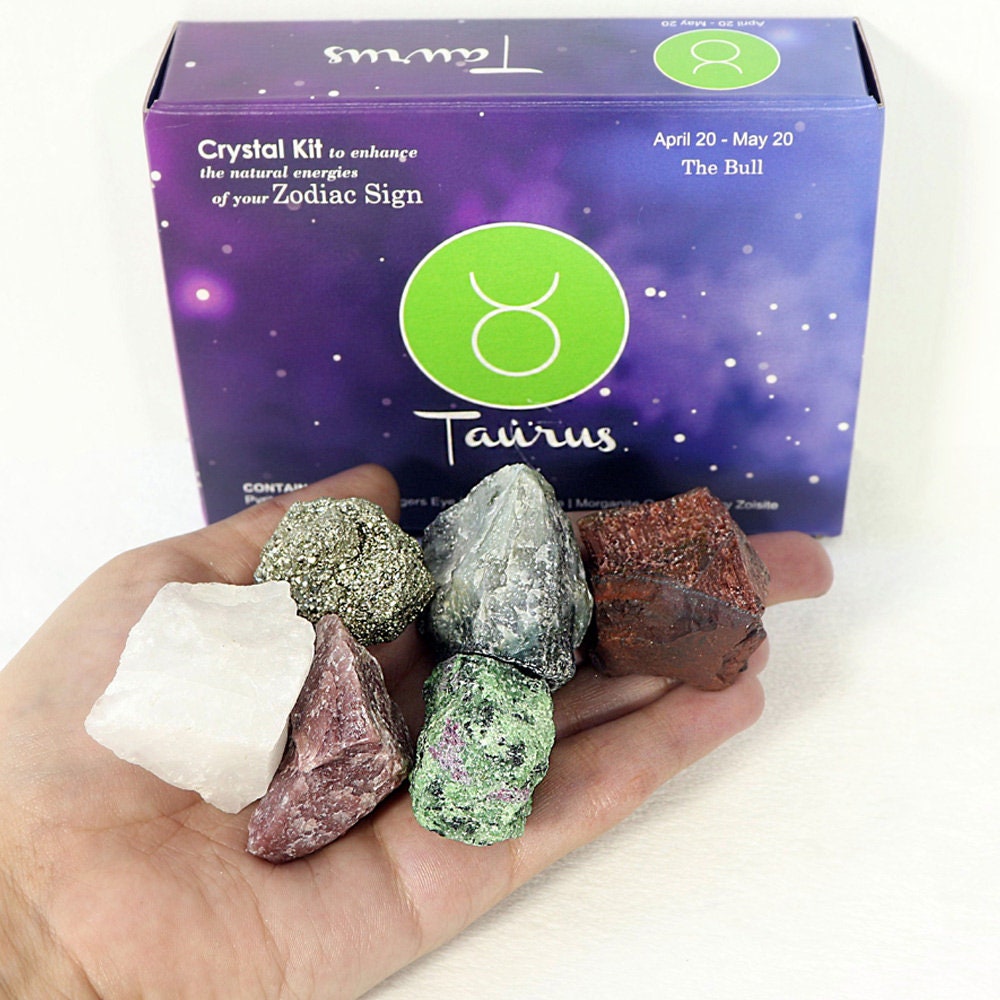 Taurus Zodiac Crystal Kit, Crystal Set for Birthday, Horoscope, Astrology. 6 Birthstones in a Gift Box, Crystal Bundles