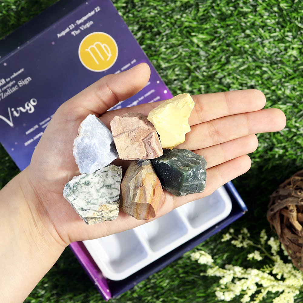 Virgo Zodiac Crystal Kit, Crystal Set for Birthday, Horoscope, Astrology. 6 Birthstones in a Gift Box, Crystal Bundles