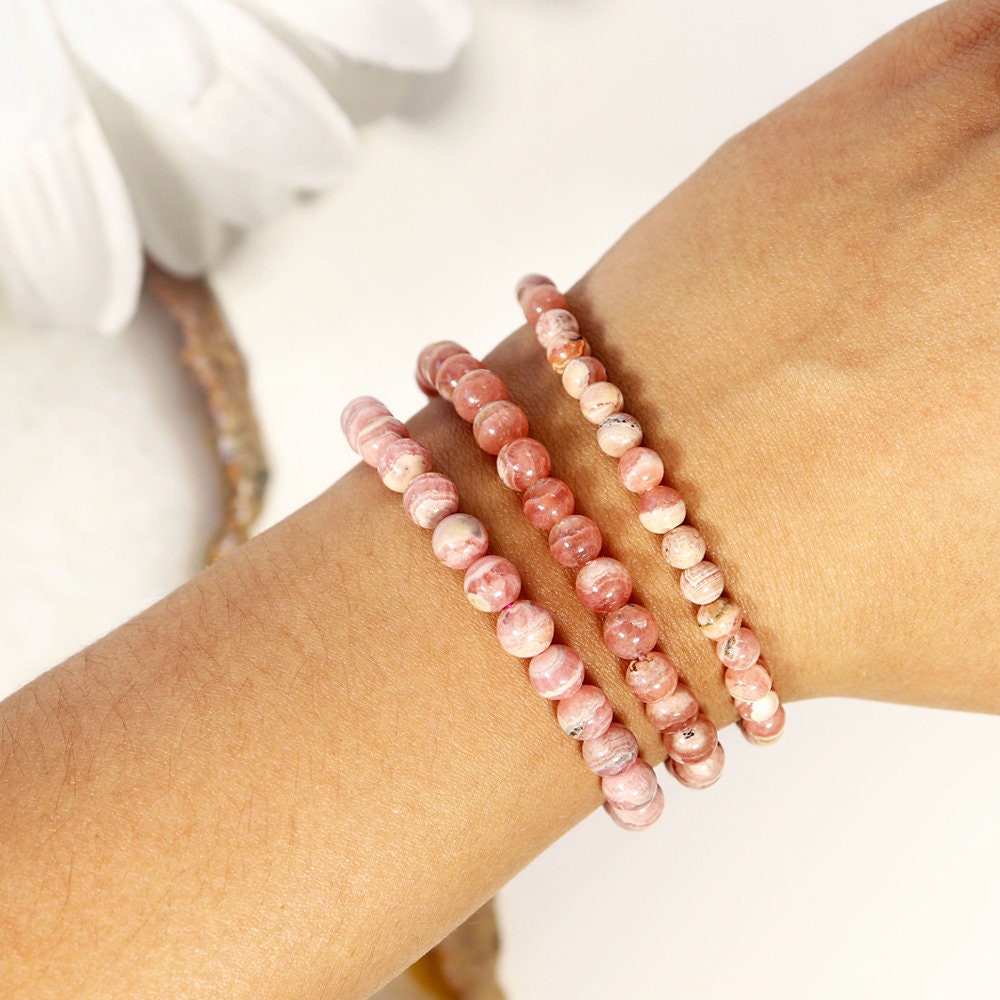 High Quality Rhodochrosite Bracelet 6mm - Heart Chakra