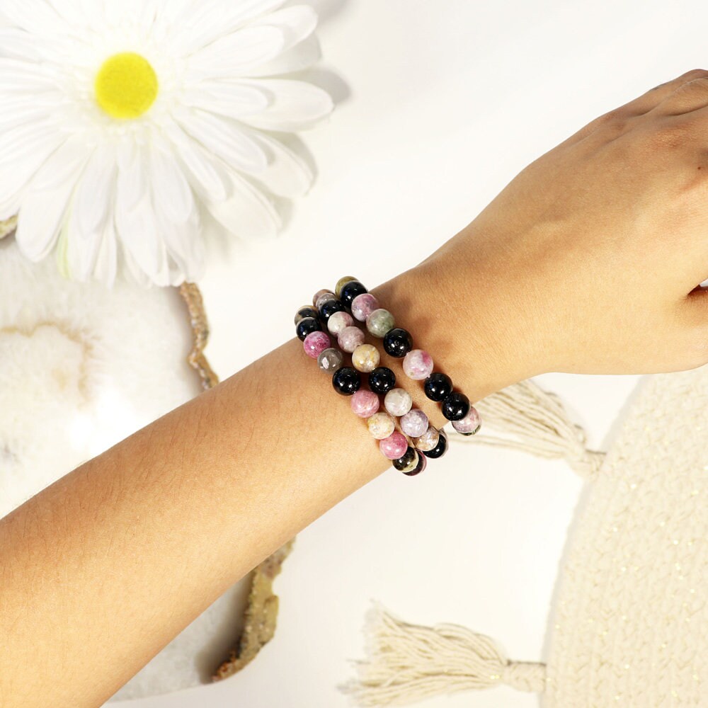 Watermelon Tourmaline Bracelet | Watermelon Tourmaline Jewelry | Gemstone Beaded Bracelet