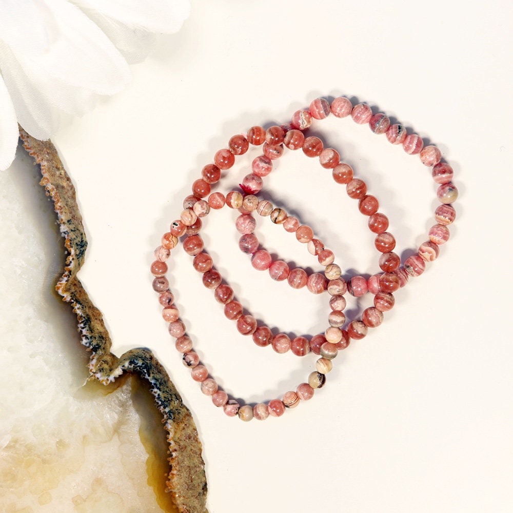 High Quality Rhodochrosite Bracelet 6mm - Heart Chakra