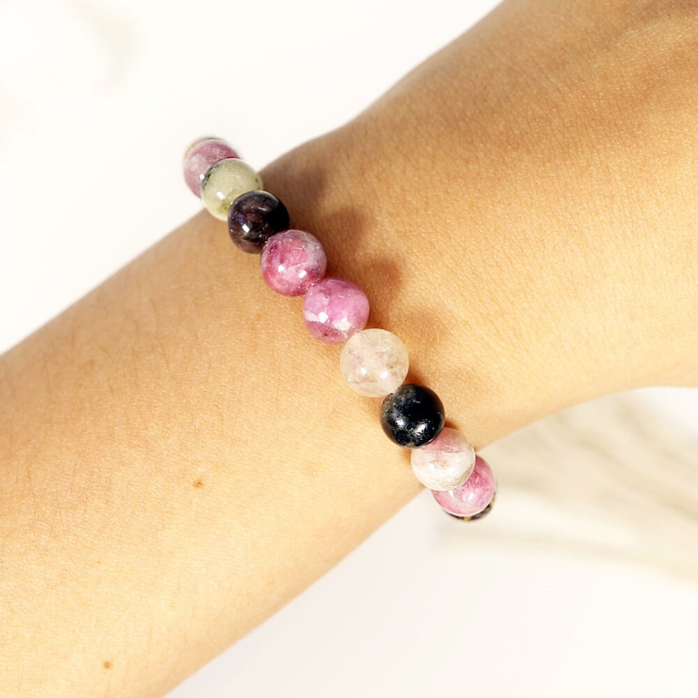 Watermelon Tourmaline Bracelet | Watermelon Tourmaline Jewelry | Gemstone Beaded Bracelet