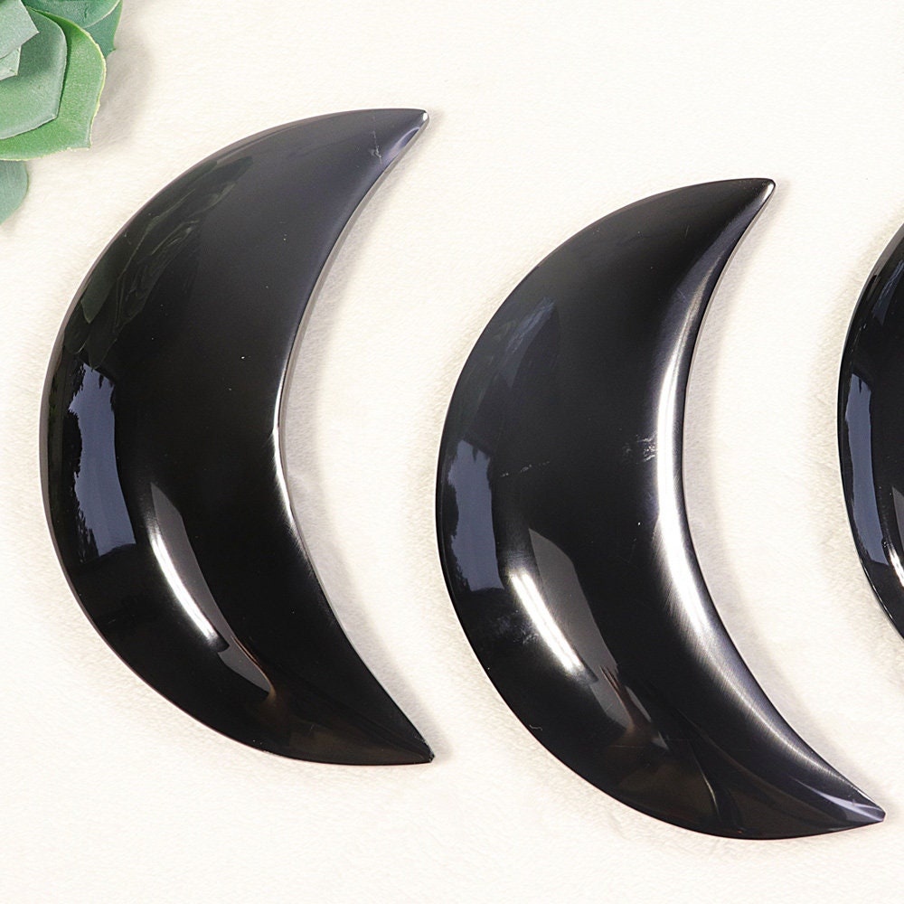 Large Handmade Black Obsidian Moon, Black Moon, Witch Craft, Halloween, Crescent Moon