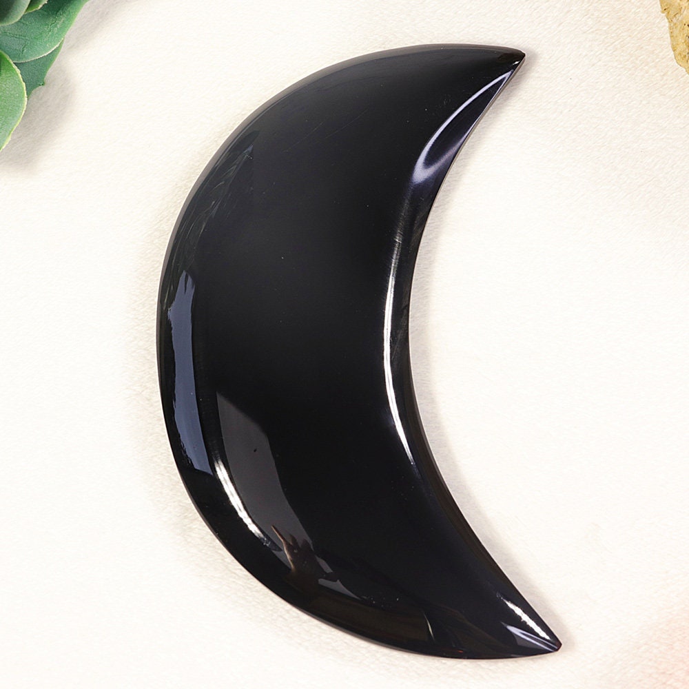 Large Handmade Black Obsidian Moon, Black Moon, Witch Craft, Halloween, Crescent Moon