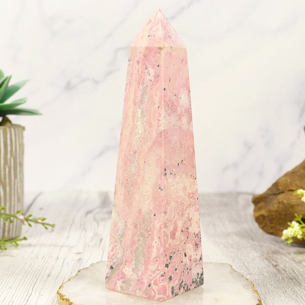 Rhodonite Crystal Obelisk, Perfect Gift for Mother's Day, Valentine's Day. Beautiful Home Décor