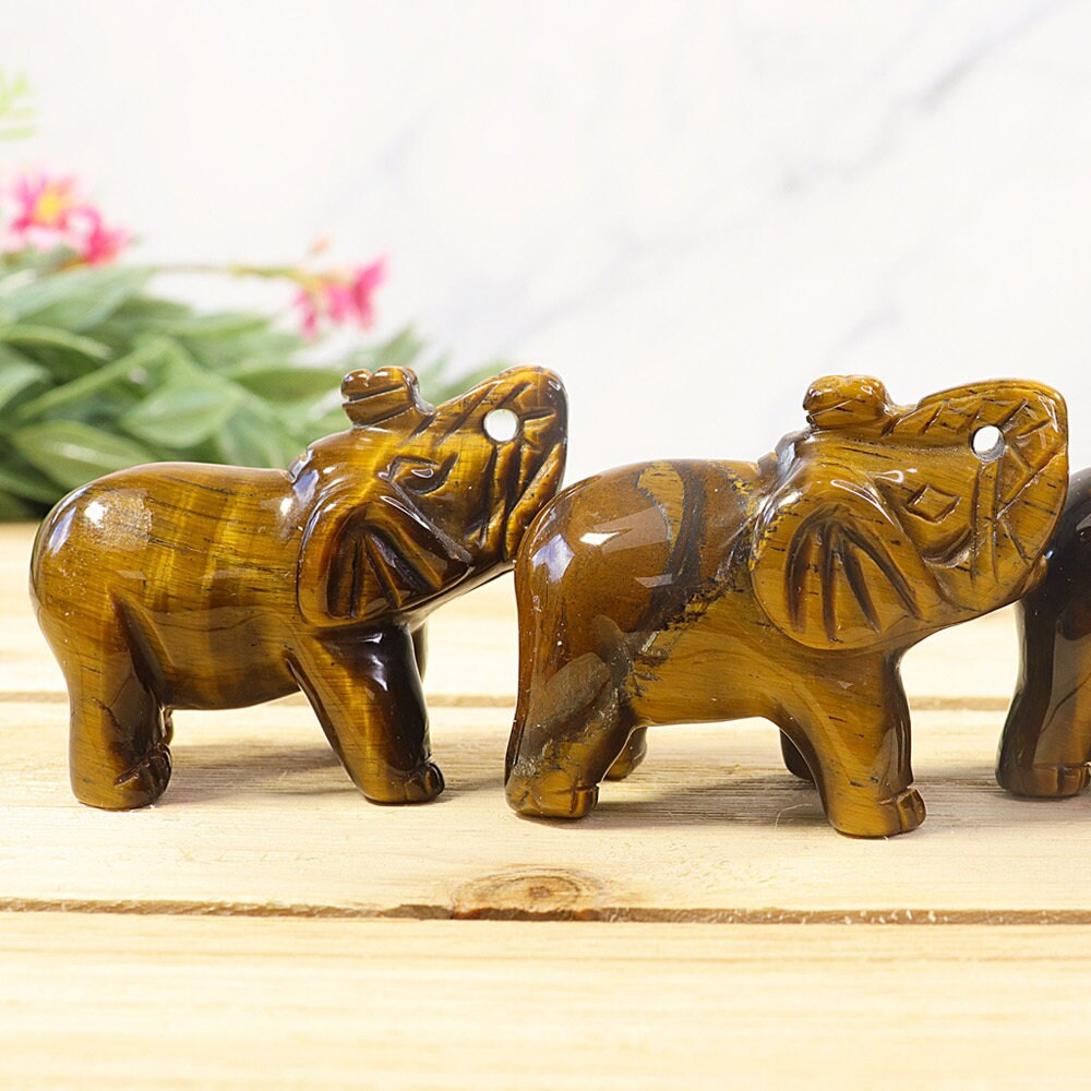 Hand Carved Tiger's Eye Crystal Gemstone Elephant